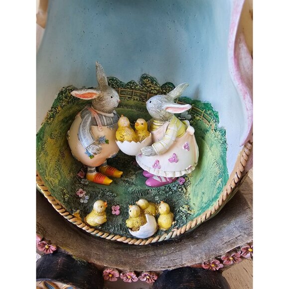 Shabby Chic large egg rabbit Easter spring bunny family chick cart unique decor - Picture 2 of 11